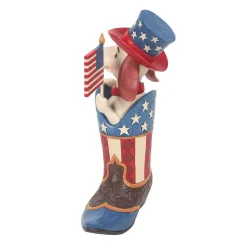 Jim Shore Heartwood Creek Boot With Dog Holding Flag Fig