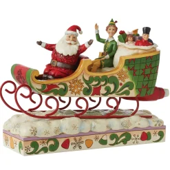 Elf by Jim Shore Buddy Elf With Santa In Sleigh