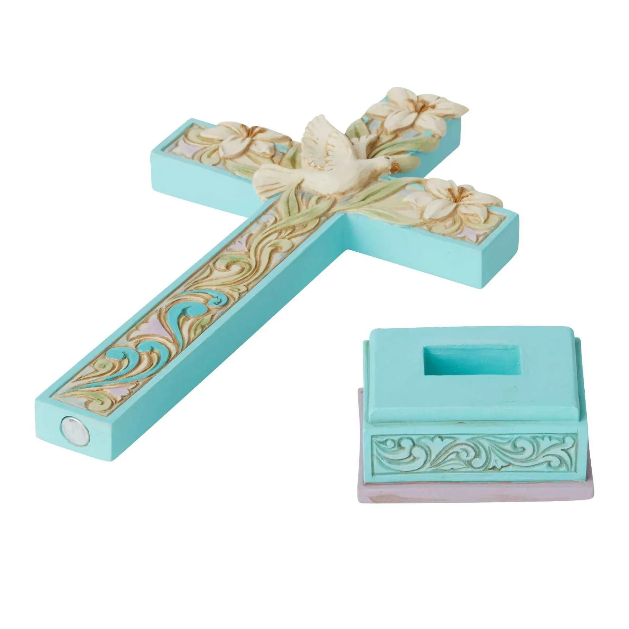 Jim Shore Heartwood Creek Cross With Lilies And Dove