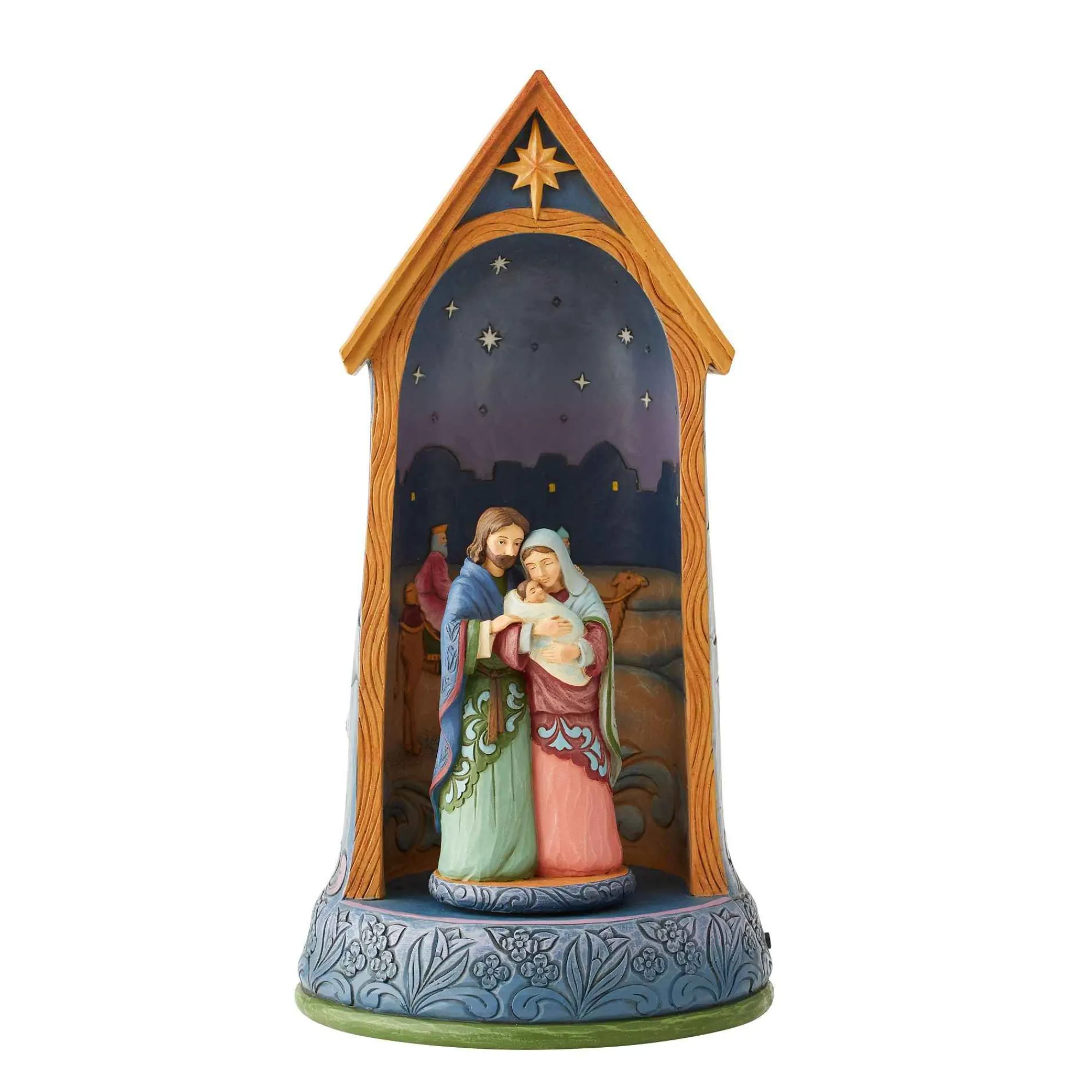 Jim Shore Heartwood Creek Holy Family In Stable Lighted