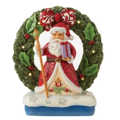 Jim Shore Heartwood Creek Santa By Light-Up Wreath