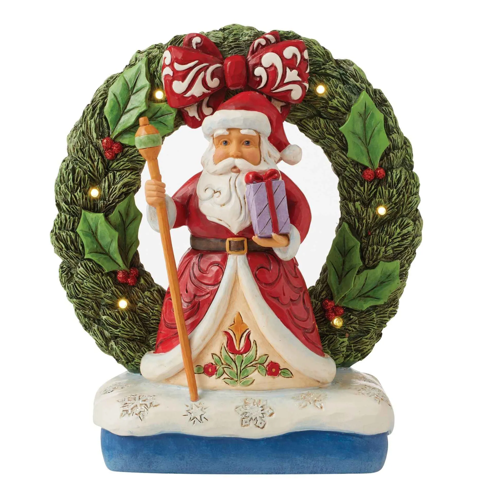 Jim Shore Heartwood Creek Santa By Light-Up Wreath