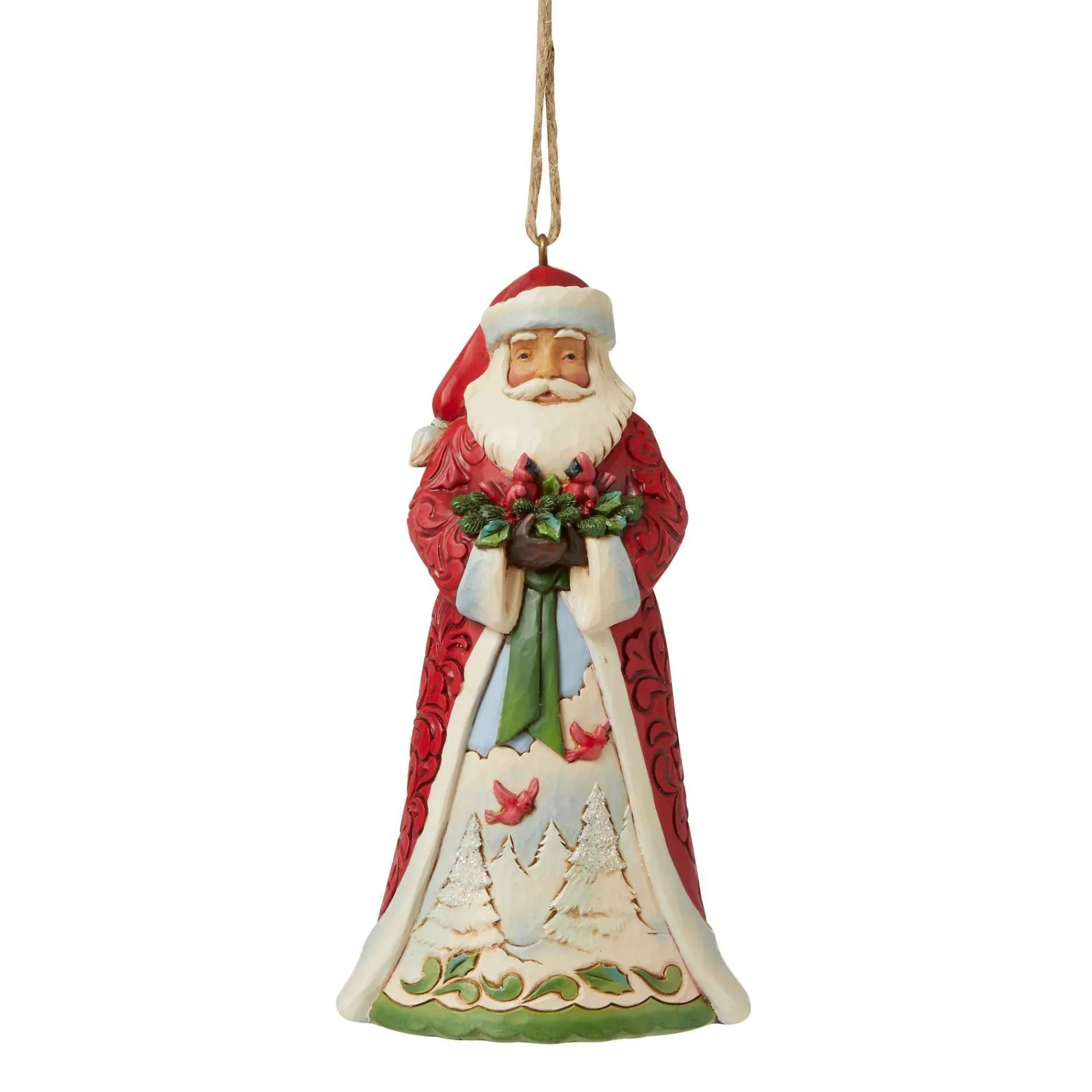 Jim Shore Heartwood Creek Santa Holding Cardinals Orn