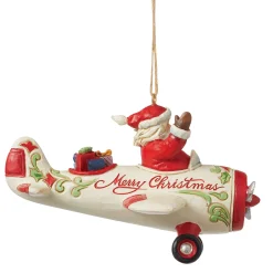 Jim Shore Heartwood Creek Santa In Airplane Ornament