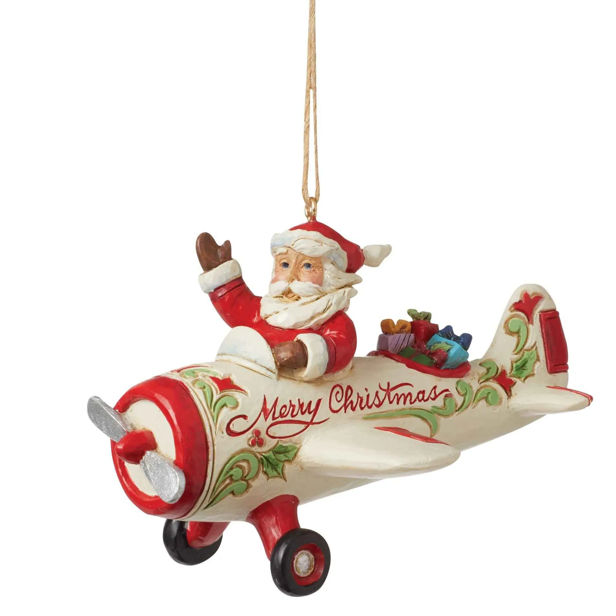 Jim Shore Heartwood Creek Santa In Airplane Ornament