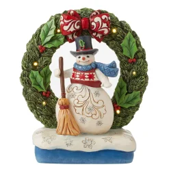 Jim Shore Heartwood Creek Snowman By Light-Up Wreath