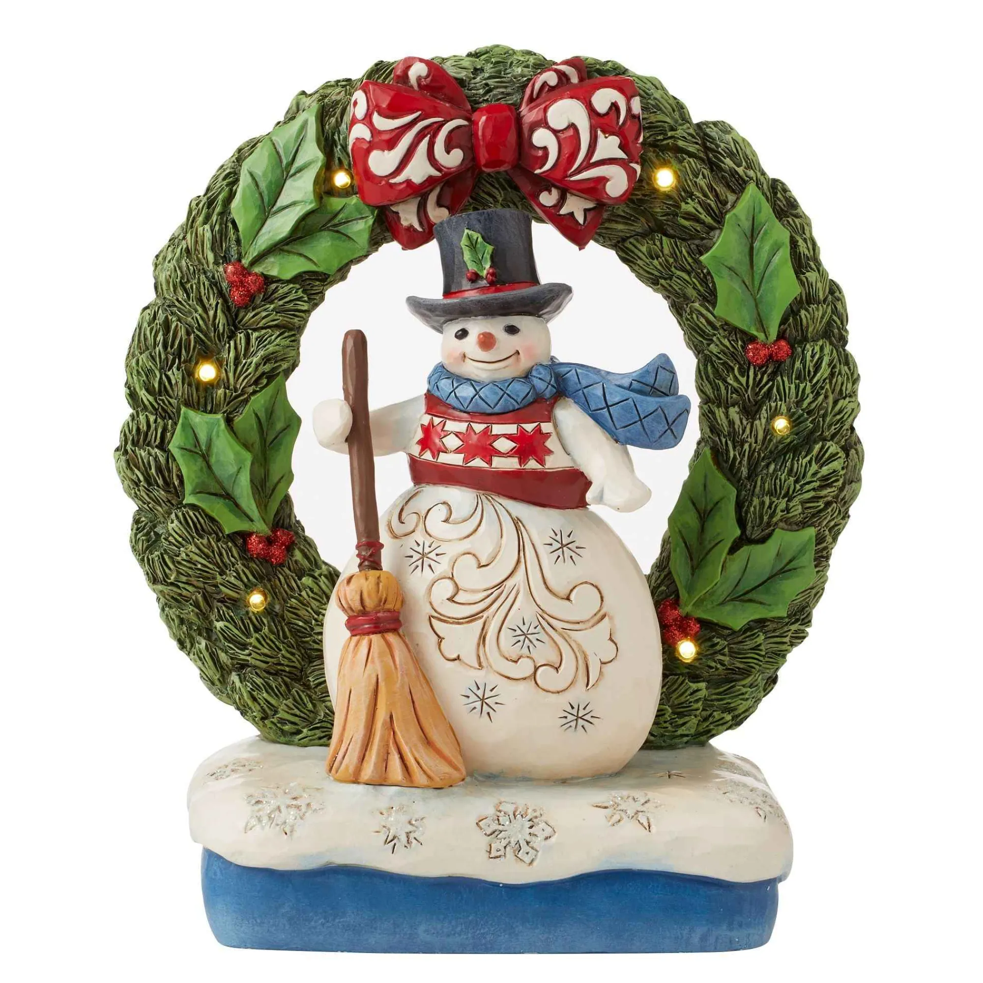 Jim Shore Heartwood Creek Snowman By Light-Up Wreath