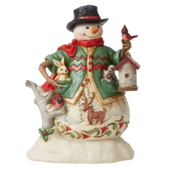 Jim Shore Heartwood Creek Snowman With Birch Birdhouse