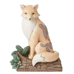 Jim Shore Heartwood Creek White Woodland Fox On Birchlog