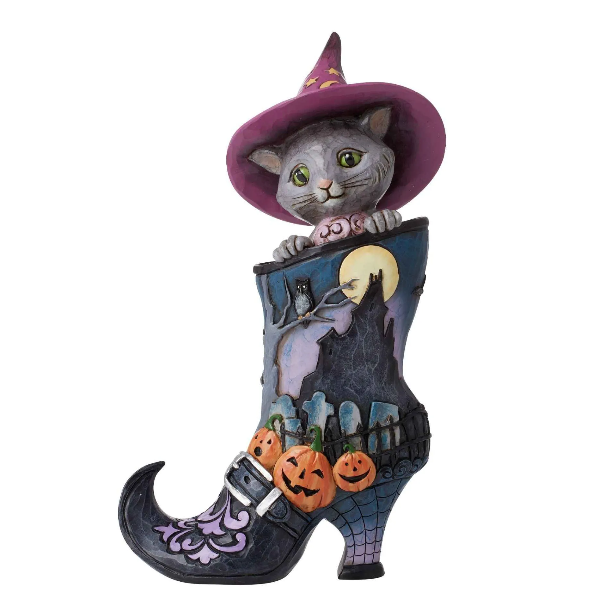 Jim Shore Heartwood Creek Witch's Boot With Black Cat